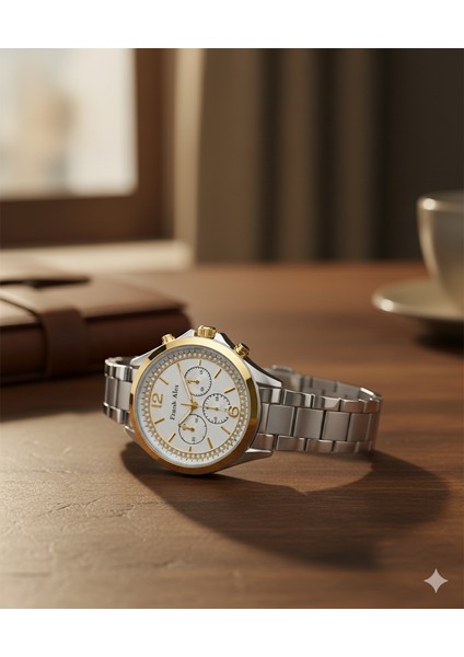 Kadın Kol Saati Altın ve Gümüş Renk, Gümüş Kadran - Şık Metal Kordon, 2 Yıl Garantili fiyatları