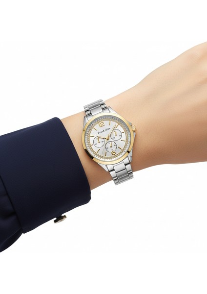 Kadın Kol Saati Altın ve Gümüş Renk, Gümüş Kadran - Şık Metal Kordon, 2 Yıl Garantili modelleri