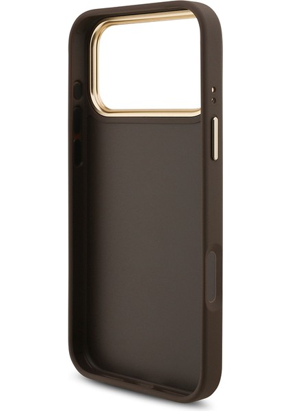 iPhone 17 Pro Max Uyumlu Kılıf Guess Lisanslı 4g Büyük Metal Logolu Kalın Askılı Kapak Kahverengi