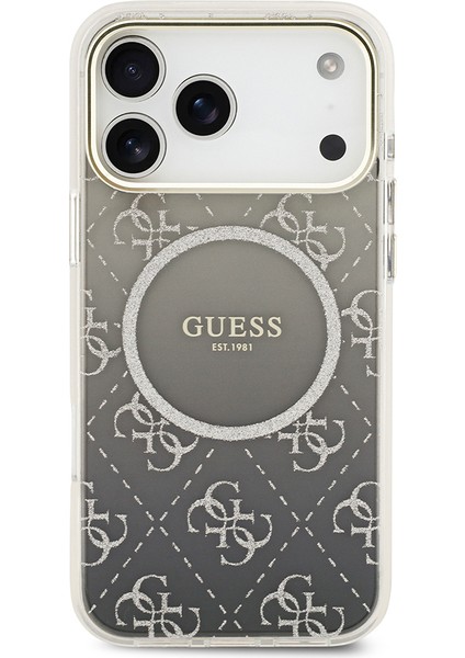 iPhone 17 Pro Uyumlu Kılıf Guess Lisanslı M-Safe Şarj Özellikli 4g Desenli Simli Silikon Kapak Gri modelleri