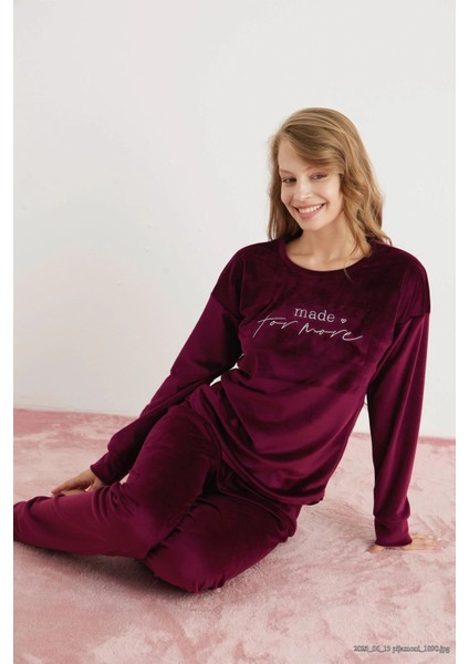 Kadın Yumuşak Kadife Mürdüm Pijama Takımı fiyatları