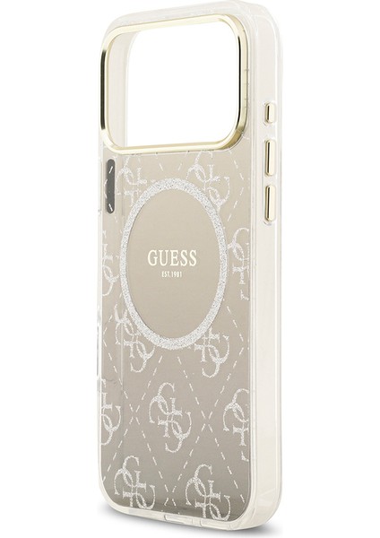 iPhone 17 Pro Uyumlu Kılıf Guess Lisanslı M-Safe Şarj Özellikli 4g Desenli Simli Silikon Kapak Gri