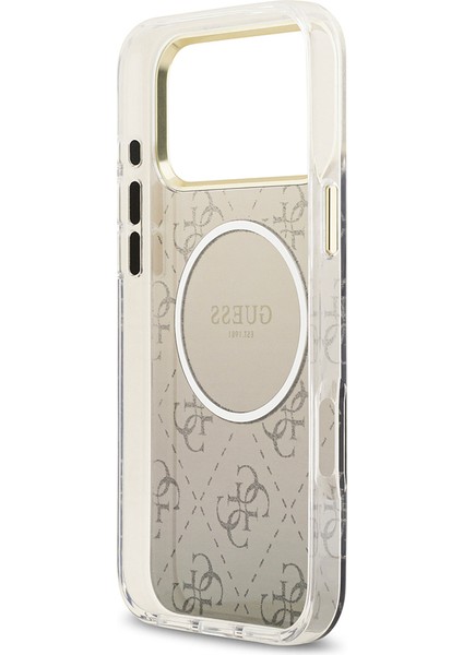 iPhone 17 Pro Uyumlu Kılıf Guess Lisanslı M-Safe Şarj Özellikli 4g Desenli Simli Silikon Kapak Gri