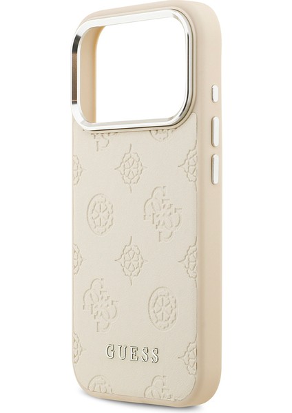 iPhone 17 Pro Uyumlu Kılıf Guess Lisanslı M-Safeli Sıcak Baskılı Klasik Yazı Logolu Pu Peony Bej