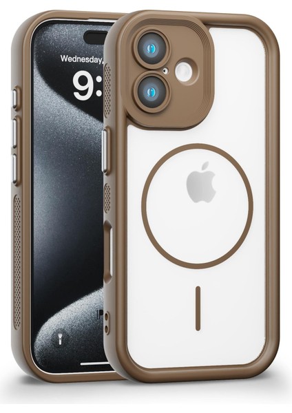 iPhone 16 Uyumlu Kamera Korumalı Magsafe Wireless Şarj Özellikli Mat Silikon Haki Renkli Silikon Telefon Kılıfı