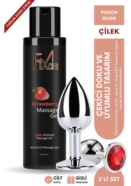 Çilek Aromalı Kayganlaştırıcı Jel + Kristalli Metal Plug Uyumlu Zevk Seti