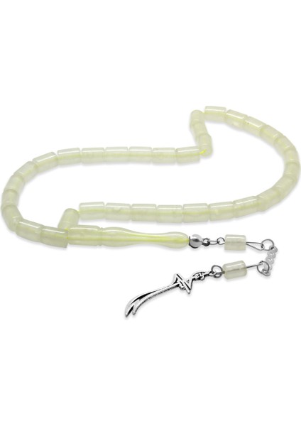 Kararmaz Metal Zülfikar Püsküllü Kesme Kesim Şeffaf Renk Kedigözü Tesbih