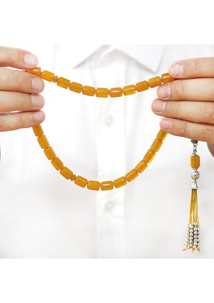 Çubuk Sıkma Kehribar Tesbih - Osmanlı Saray Püsküllü - Sarı Renk - Kapsül Kesim modelleri