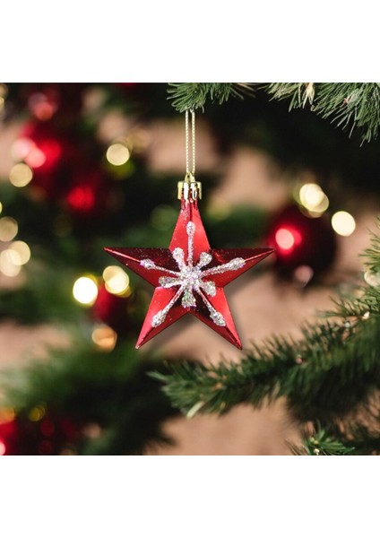 Yılbaşı Süsü 6'lı Yıldız Kırmızı Gümüş 8 cm