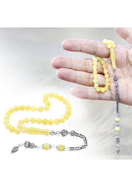 925 Ayar Gümüş Kral Zincir Püsküllü Küre Kesim Soft Sarı Beyaz Doğal Damla Kehribar Tesbih fiyatları