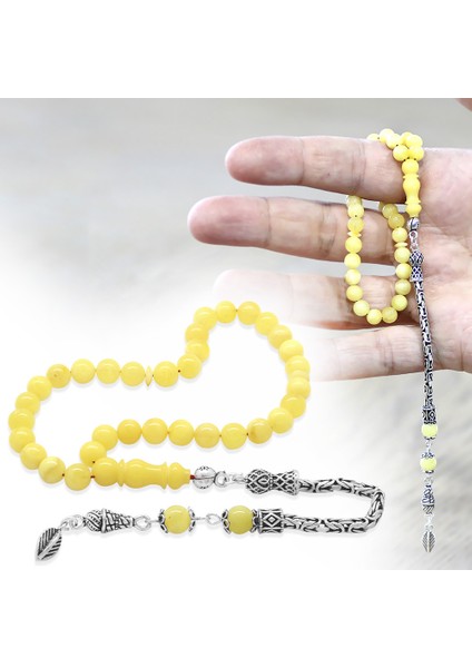 925 Ayar Gümüş Kral Zincir Püsküllü Bilek Boy Küre Kesim Soft Sarı Beyaz Doğal Damla Kehribar Tesbih fiyatları