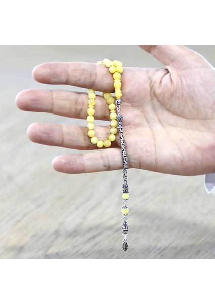 925 Ayar Gümüş Kral Zincir Püsküllü Bilek Boy Küre Kesim Soft Sarı Beyaz Doğal Damla Kehribar Tesbih modelleri