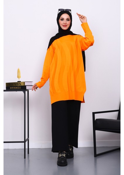 Turuncu Bisiklet Yaka Soğuk İplik Triko Tunik fiyatları
