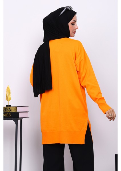 Turuncu Bisiklet Yaka Soğuk İplik Triko Tunik fırsatları