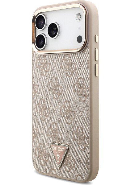 iPhone 17 Pro Max Uyumlu Kılıf Guess Lisanslı M-Safeli Taşlı Üçgen Logo 4g Desenli Kapak Pembe fiyatları