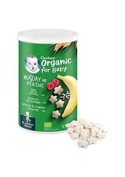 Gerber Organik Pirinçli, Buğdaylı, Muzlu ve Ahududulu Bebek Atıştırmalığı 35 G