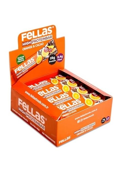 Fellas Yüksek Protein Bar Portakal & Kakao 45 gr x 12 Adet fiyatları