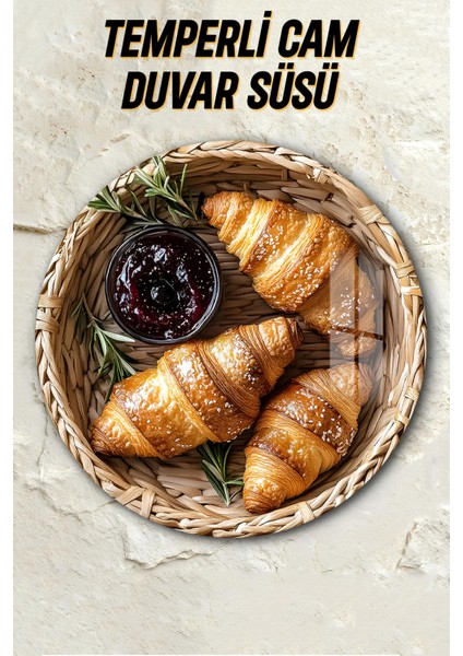 3D Görünümlü Temperli Cam Tablo – Kruvasan ve Reçel Temalı Duvar Süsü Uv Baskı 33X33 CM-CDS096 fiyatları