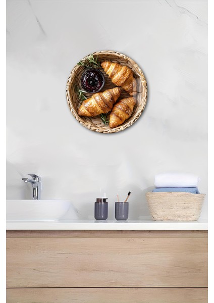 3D Görünümlü Temperli Cam Tablo – Kruvasan ve Reçel Temalı Duvar Süsü Uv Baskı 33X33 CM-CDS096