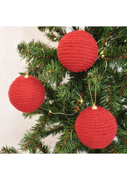 8 cm Kırmızı Örgü Lüks Ağaç Süsleme Topları 3lü