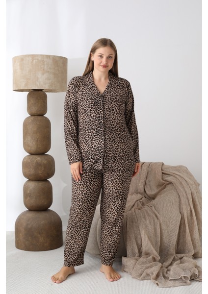 Boydan Düğmeli Süet Kumaş Büyük Beden Kadın Pijama Takımı 2170