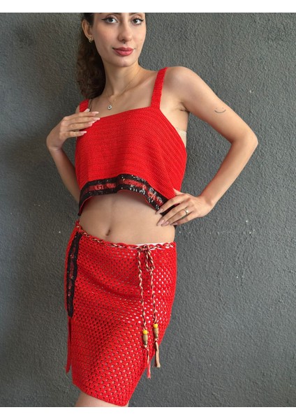 El Örgüsü Kırmızı Etek Büstiyer Takım fiyatları