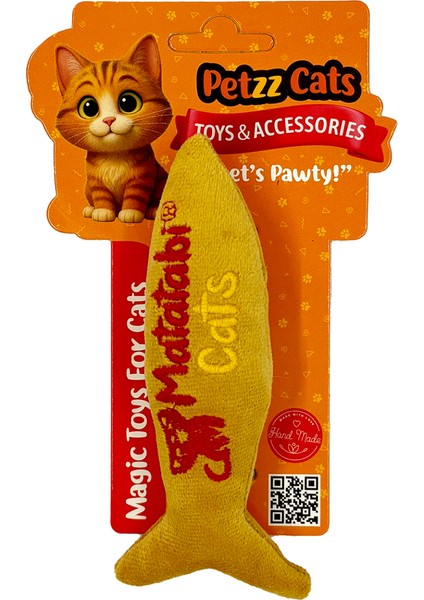 Petzzcats Fishy Matatabi ve Çıngırak Sesli Peluş Kedi Oyuncağı Sarı 13X5 cm