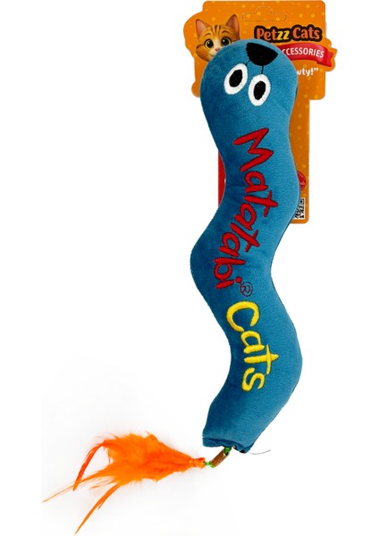 Petzzcats Worm Matatabili ve Çıngırak Sesli Peluş Kedi Oyuncağı Mavi/turuncu 35X8 cm