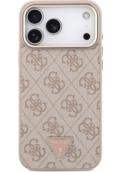 iPhone 17 Pro Max Uyumlu Kılıf Guess Lisanslı M-Safeli Taşlı Üçgen Logo 4g Desenli Kapak Pembe modelleri