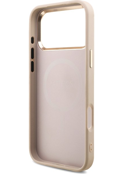 iPhone 17 Pro Max Uyumlu Kılıf Guess Lisanslı M-Safeli Taşlı Üçgen Logo 4g Desenli Kapak Pembe