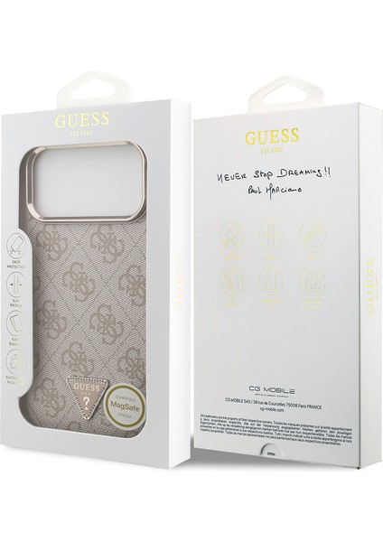 iPhone 17 Pro Max Uyumlu Kılıf Guess Lisanslı M-Safeli Taşlı Üçgen Logo 4g Desenli Kapak Pembe
