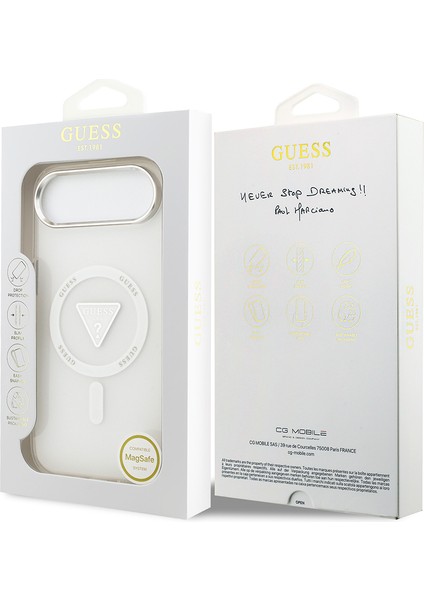 iPhone 17 Air Kılıf Guess Lisanslı M-Safeli Iml Baskılı Üçgen Logolu Metal Kamera Çerçeveli Şeffaf