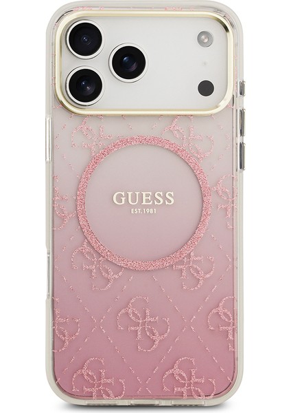 iPhone 17 Pro Max Uyumlu Kılıf Guess Lisanslı M-Safe Özellikli 4g Desenli Simli Silikon Kapak Pembe modelleri