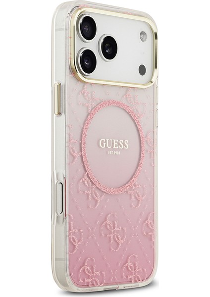 iPhone 17 Pro Max Uyumlu Kılıf Guess Lisanslı M-Safe Özellikli 4g Desenli Simli Silikon Kapak Pembe fırsatları