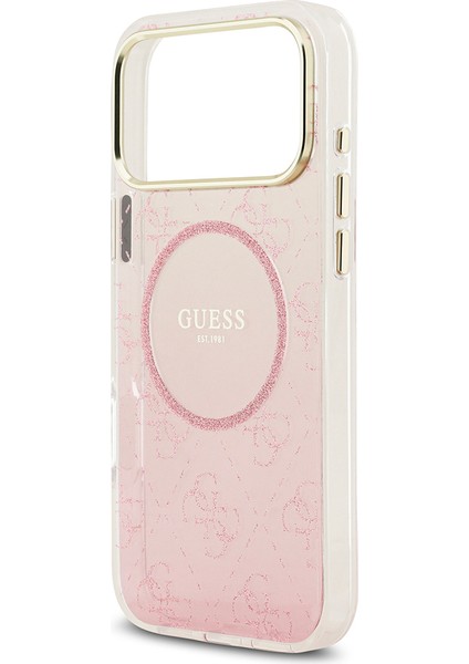 iPhone 17 Pro Max Uyumlu Kılıf Guess Lisanslı M-Safe Özellikli 4g Desenli Simli Silikon Kapak Pembe