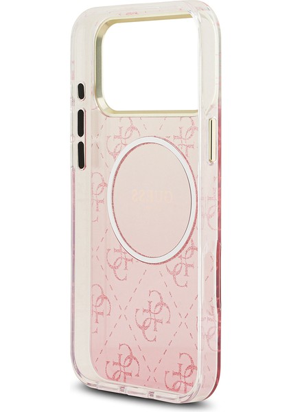 iPhone 17 Pro Max Uyumlu Kılıf Guess Lisanslı M-Safe Özellikli 4g Desenli Simli Silikon Kapak Pembe