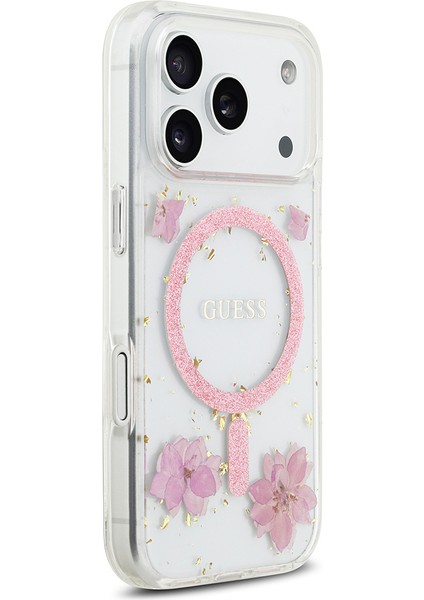 iPhone 17 Pro Uyumlu Kılıf Guess Lisanslı M-Safe Şarj Özellikli Transparan Resin Flowers Kapak Pembe fırsatları