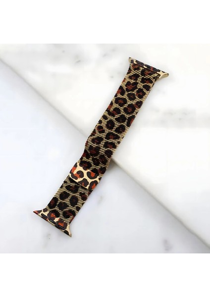 Apple Watch Ultra 3 49MM ile Uyumlu Leopar Desen Metal Mıknatıslı Kordon Kayış - FC1137