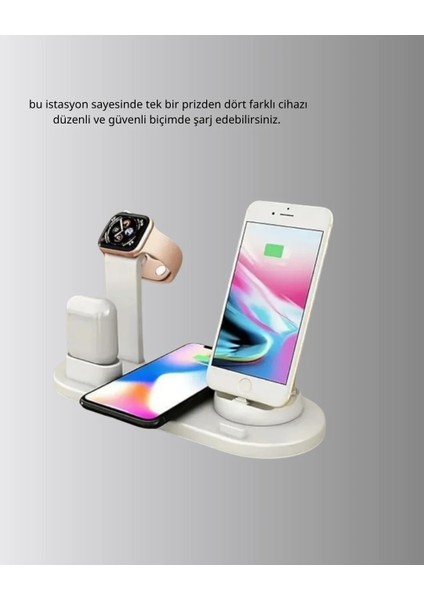 4’lü Apple Kablosuz Şarj Standı iPhone Watch ve Airpods Çoklu Şarjlı fırsatları
