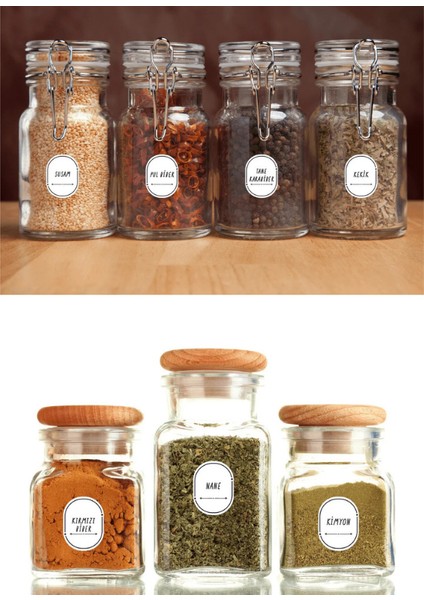 80 Adet & Baharat Kavanoz Etiketi & Suya Dayanıklı -Bakliyat - Baharat Sticker - Etiket.