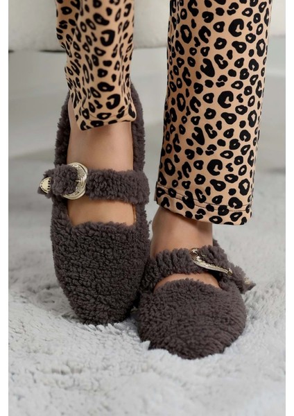 Kadın Tokalı Kışlık Babet Ev ve Dış Mekan Ayakkabısı - Füme - 36 fırsatları