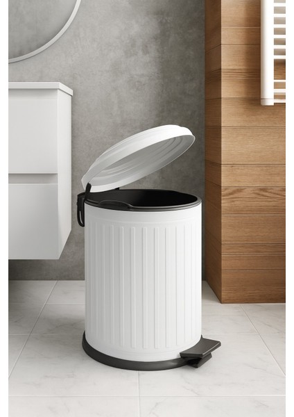 Vintage 12 Lt Yavaş Kapanır Kapaklı Ofis Mutfak Banyo Balkon Çöp Kovası Beyaz