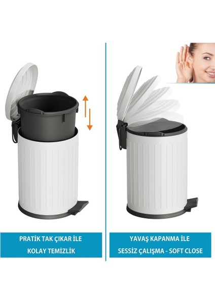 Vintage 12 Lt Yavaş Kapanır Kapaklı Ofis Mutfak Banyo Balkon Çöp Kovası Beyaz indirimleri
