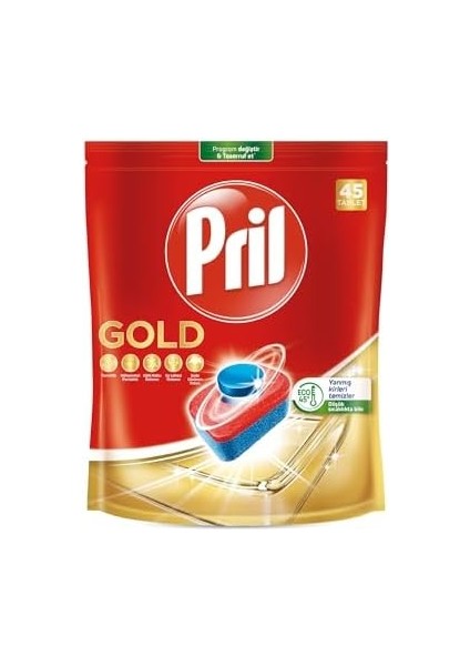 Pril Gold Yanmış Kirler Için 45 Tablet Bulaşık Makinesi Deterjanı Tableti 1 x 45 Tablet , Gold 45 Tablet