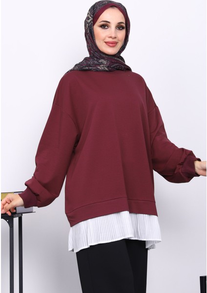 Mürdüm Pilise Detaylı Bisiklet Yaka Sweatshirt