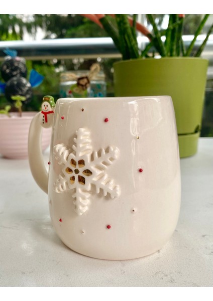 El Yapımı Seramik Gerçek 24K Altın Dekorlu Kar Tanesi Büyük Kupa modelleri