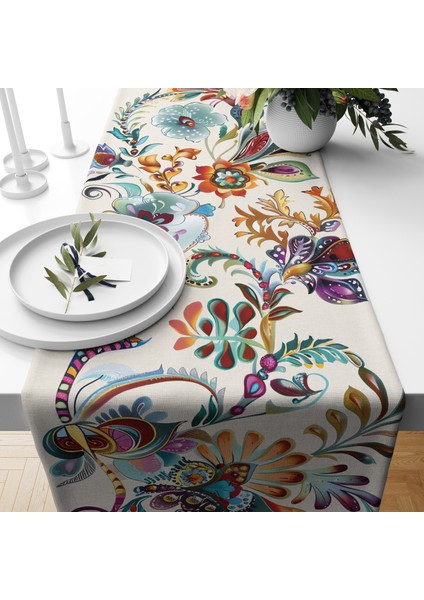 Dijital Baskılı Runner - Çiçek Desenli - 140X40 cm