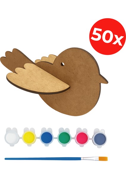 Kuş Boyama Seti - Ahşap Tasarım Kit - Sevimli Kuş Boyama - Etkinlik Seti - 50'li