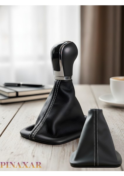 Smart Fortwo Siyah Deri Özel Yeni Tasarım Beyaz Spor Dikiş Vites Körüğü