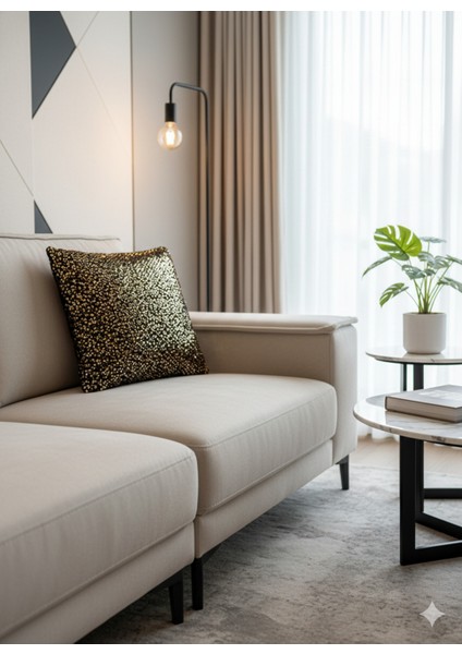 Işıltılı Pullu Lüks Dekoratif Kırlent - Siyah & Altın